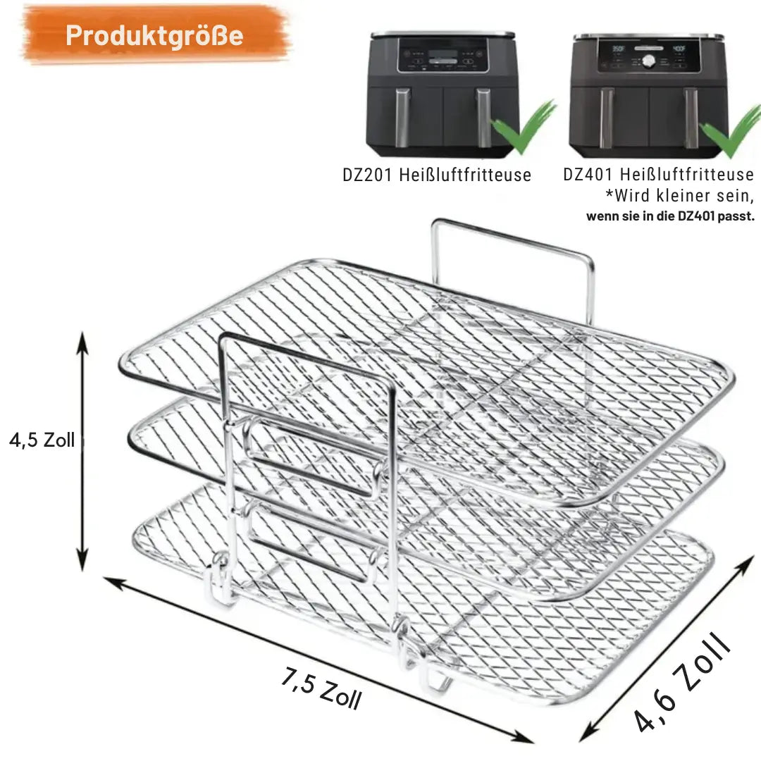 Air Fryer Rack Three-Tier 304 Stainless Steel Removable Levels