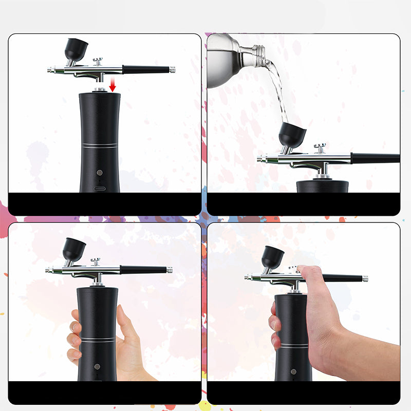 Airbrush Gun Rechargeable Cordless 3 Interchangeable Nozzles
