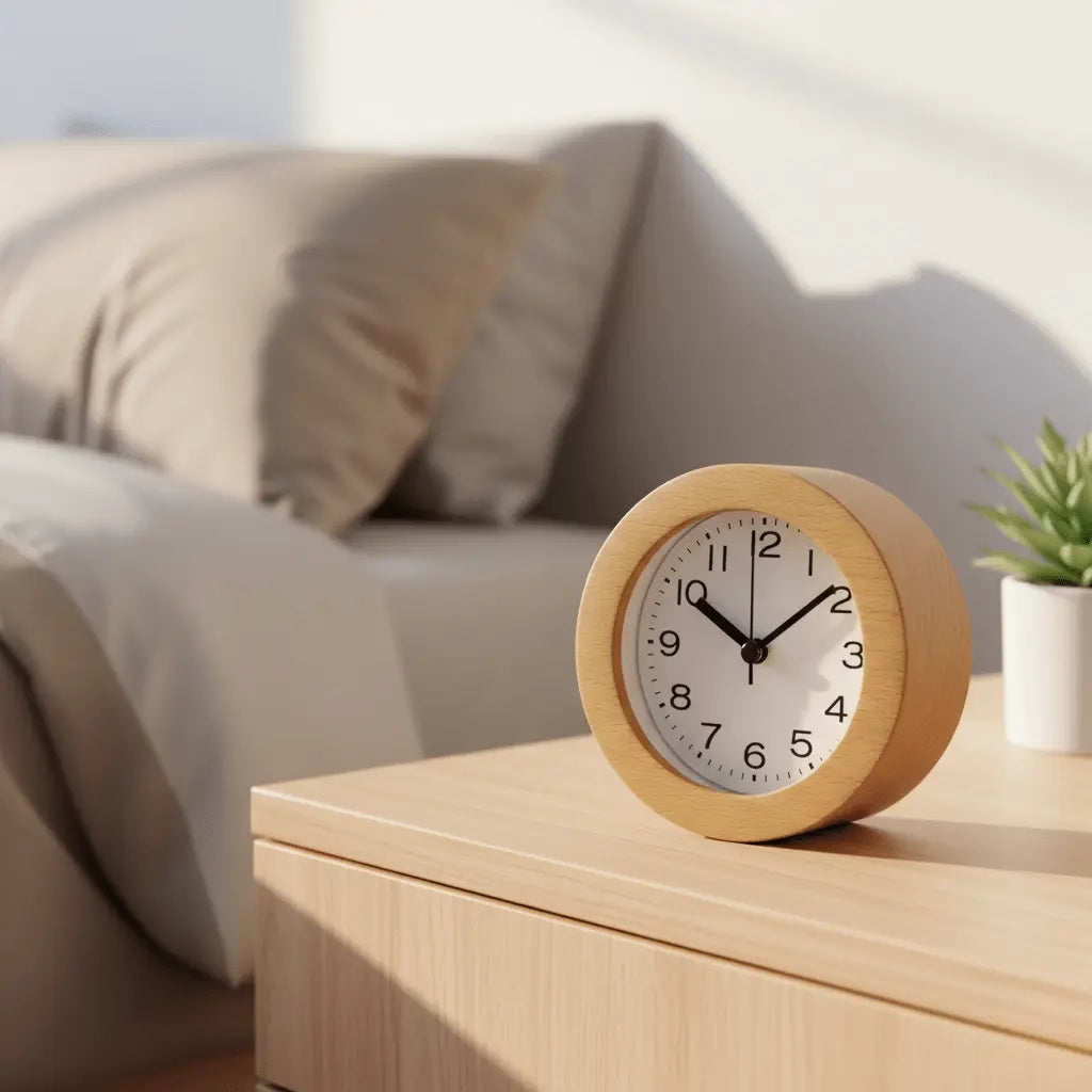 Alarm Clock Beech Wood Silent Movement LED Night Light