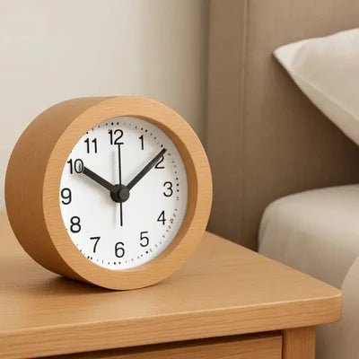 Alarm Clock Beech Wood Silent Movement LED Night Light