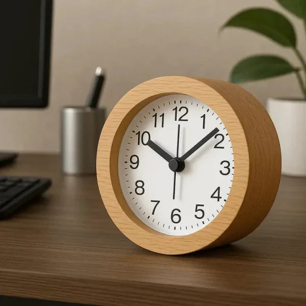 Alarm Clock Beech Wood Silent Movement LED Night Light