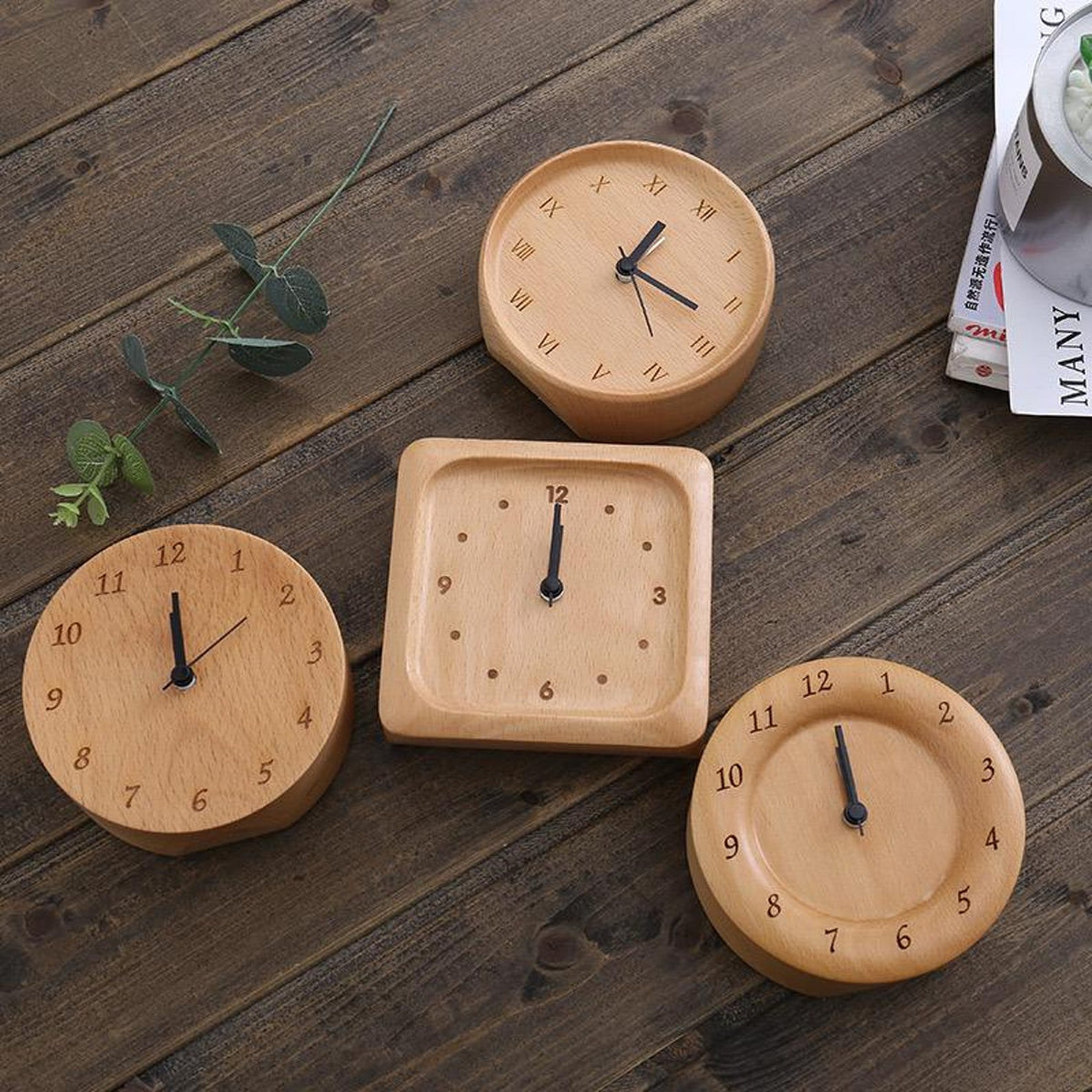 Alarm Clock Beech Wood Silent Quartz Snooze
