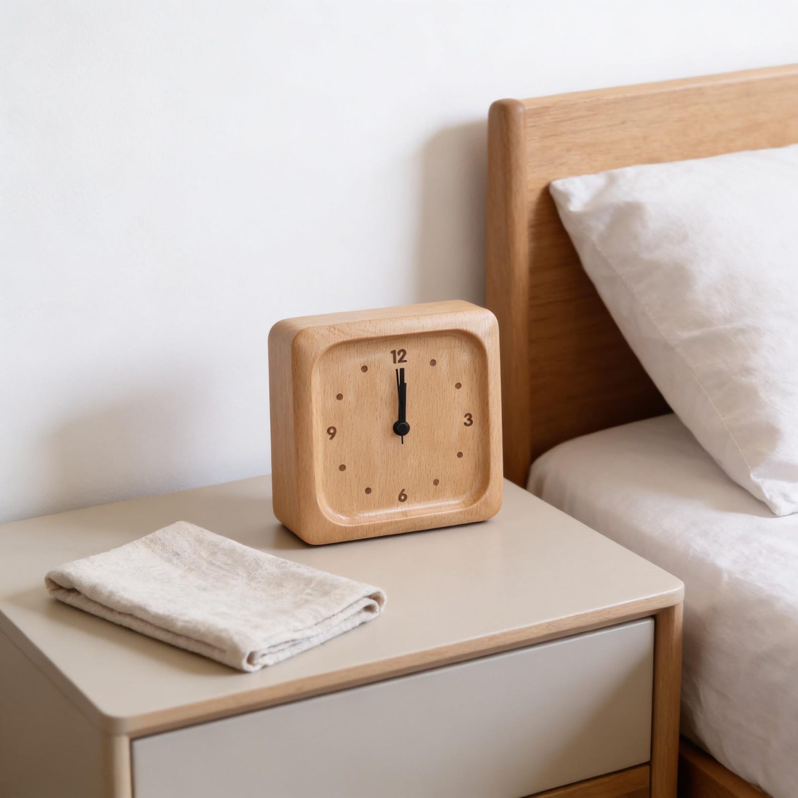 Alarm Clock Beech Wood Silent Quartz Snooze