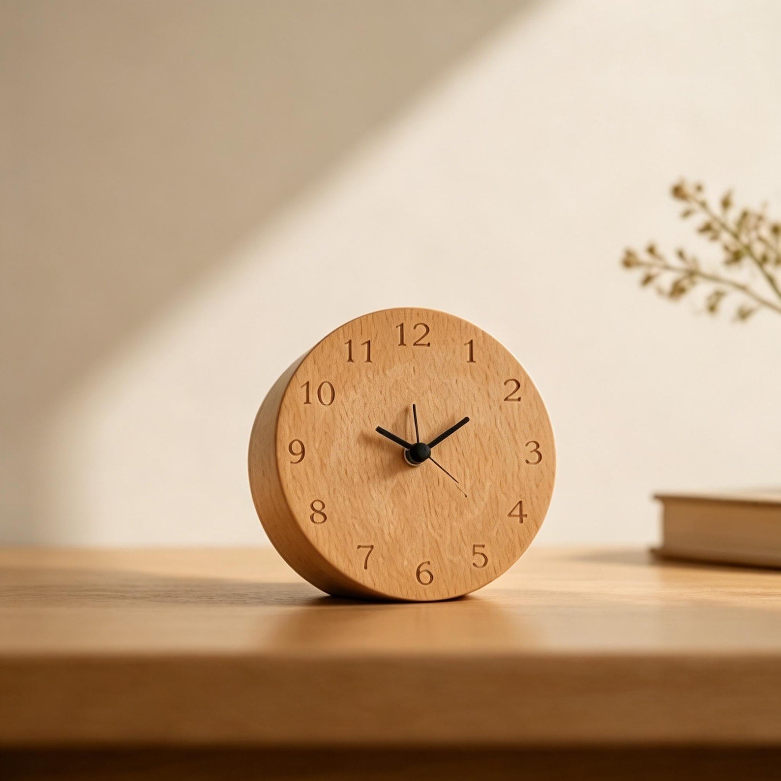 Alarm Clock Beech Wood Silent Quartz Snooze