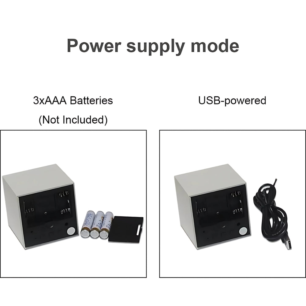 Alarm Clock Digital Cube LED Temperature USB & Battery