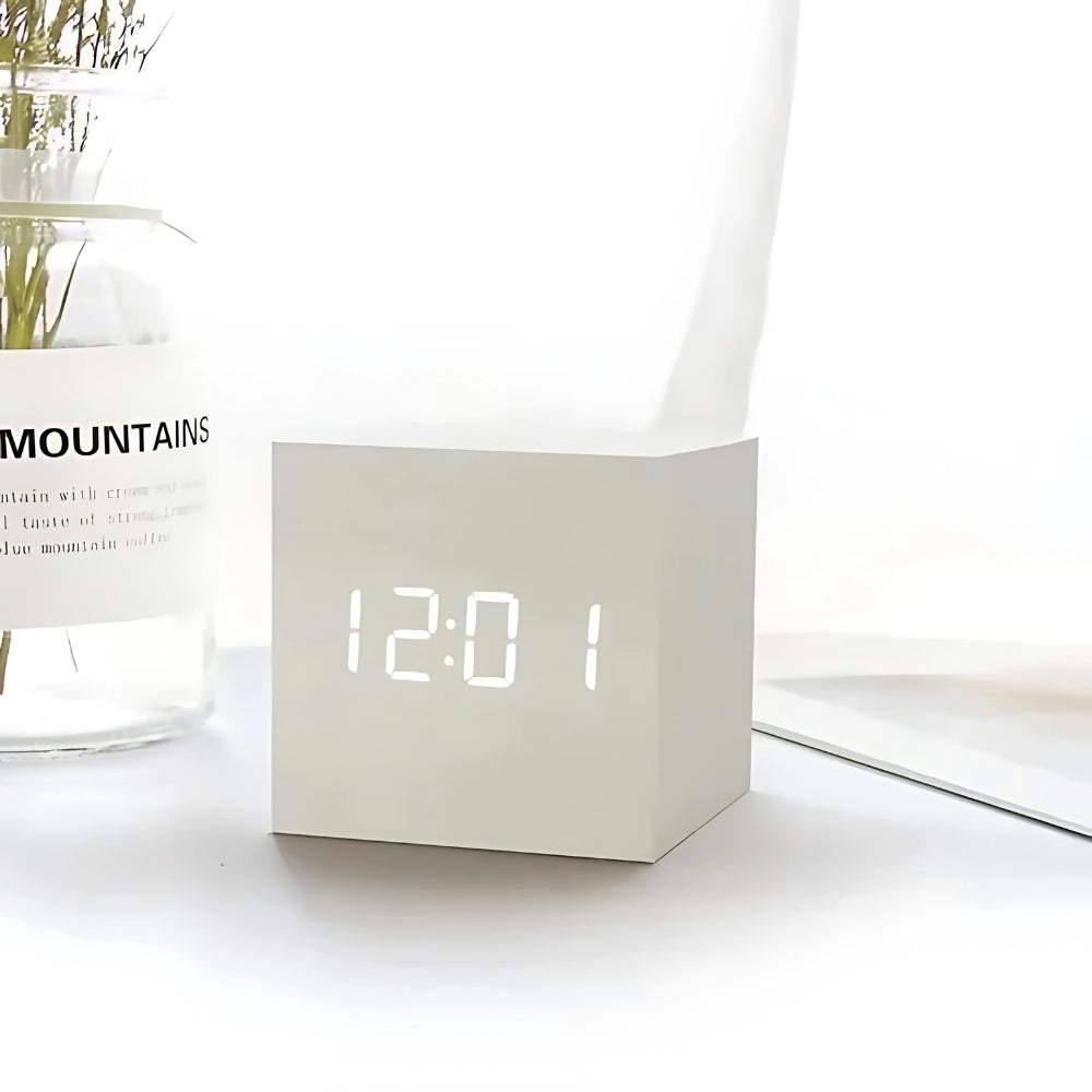 Alarm Clock Digital Cube LED Temperature USB & Battery