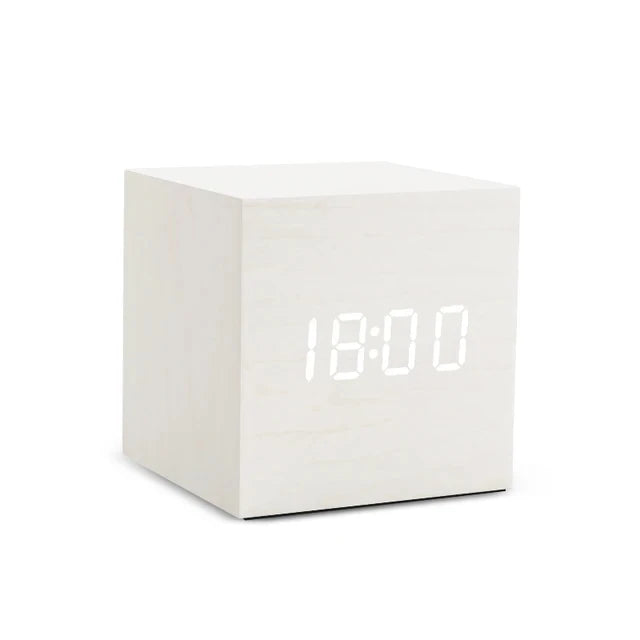 Alarm Clock Natural Wood Sound-Activated LED Time & Temperature