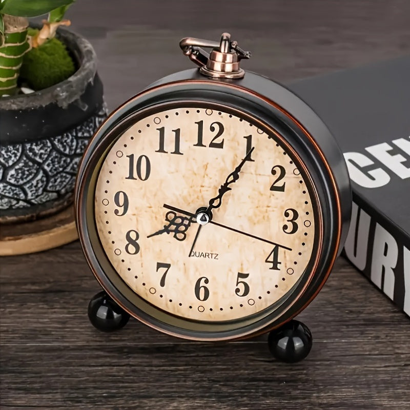 Alarm Clock Silent Quartz Metal Copper Accents