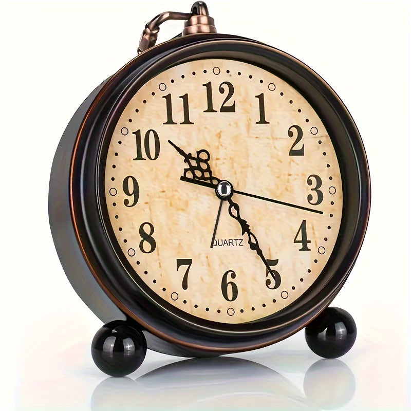 Alarm Clock Silent Quartz Metal Copper Accents
