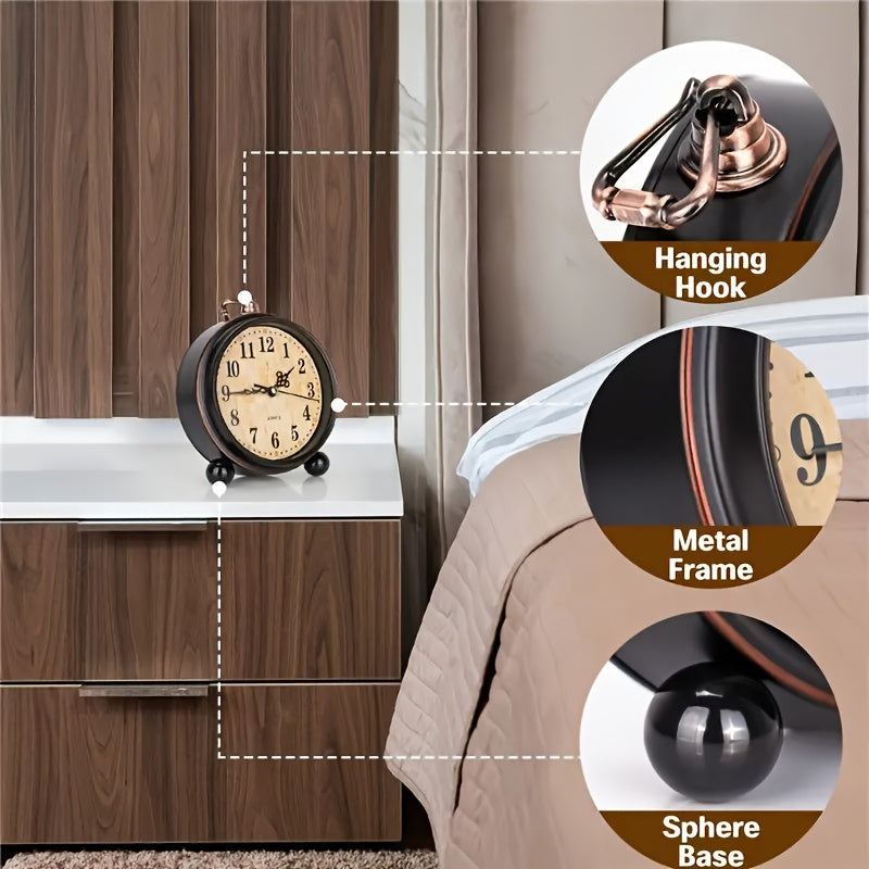 Alarm Clock Silent Quartz Metal Copper Accents