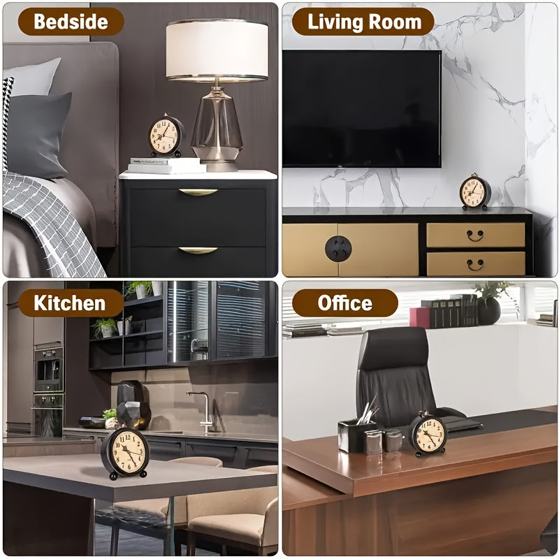 Alarm Clock Silent Quartz Metal Copper Accents