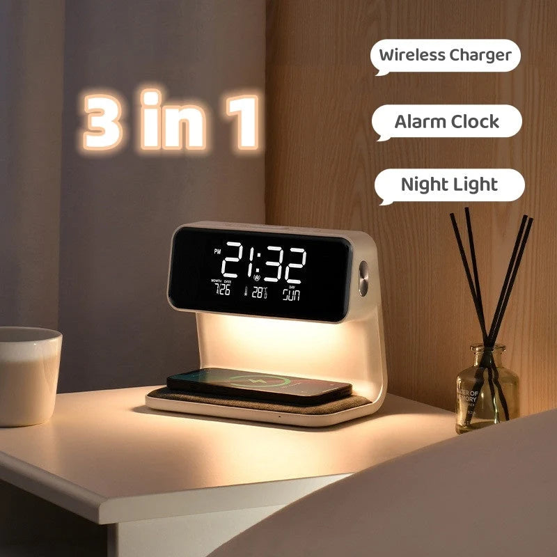 Alarm Clock Wireless Charger & Dimmable Night Light