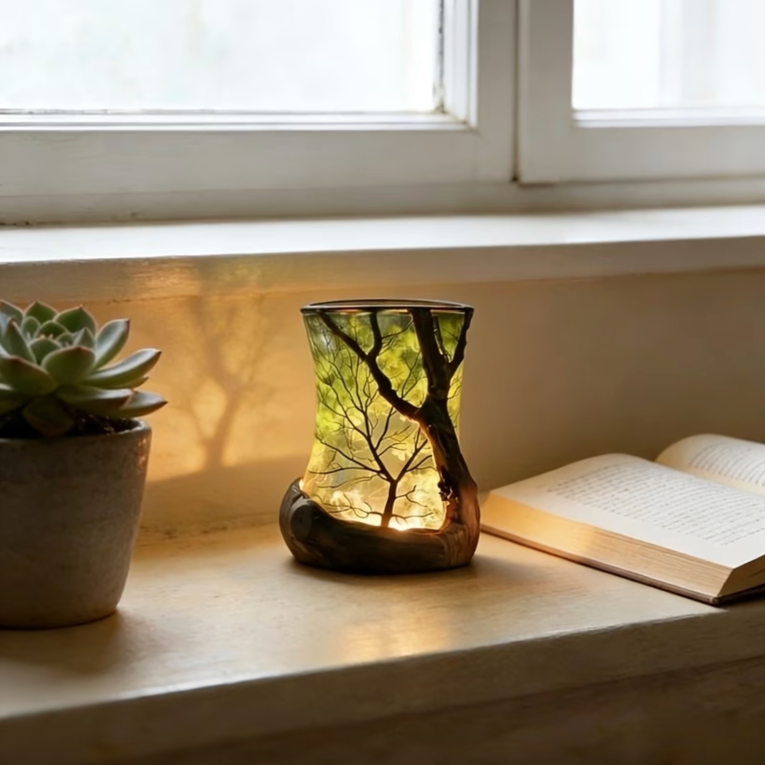 Ambient Night Light Forest Shadow Projection Warm LED & Battery-Powered