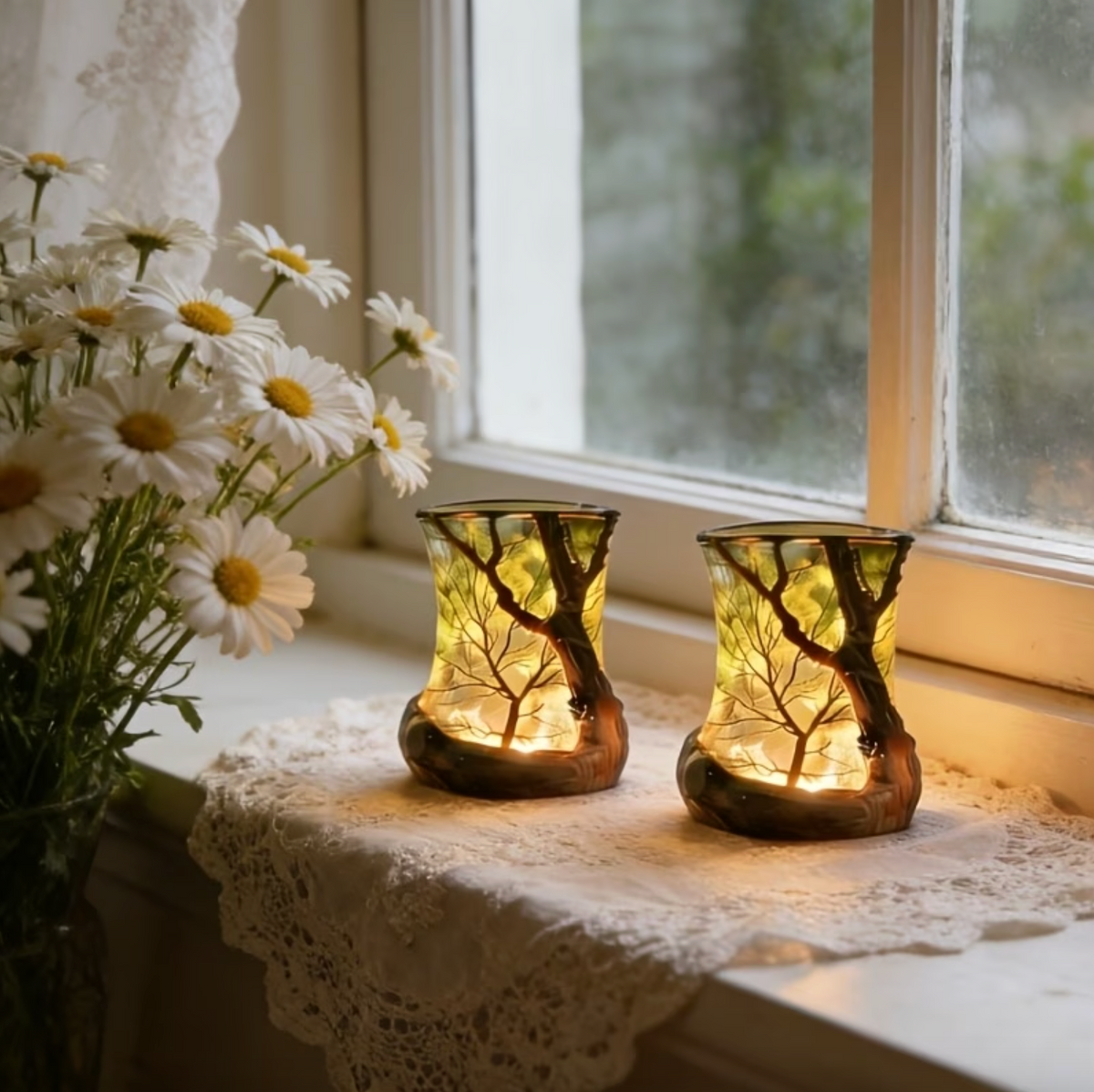 Ambient Night Light Forest Shadow Projection Warm LED & Battery-Powered