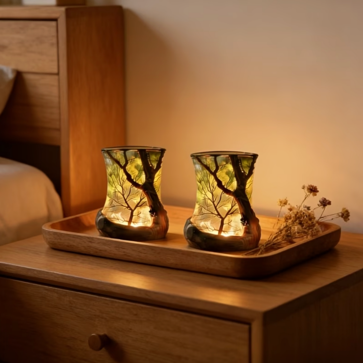 Ambient Night Light Forest Shadow Projection Warm LED & Battery-Powered