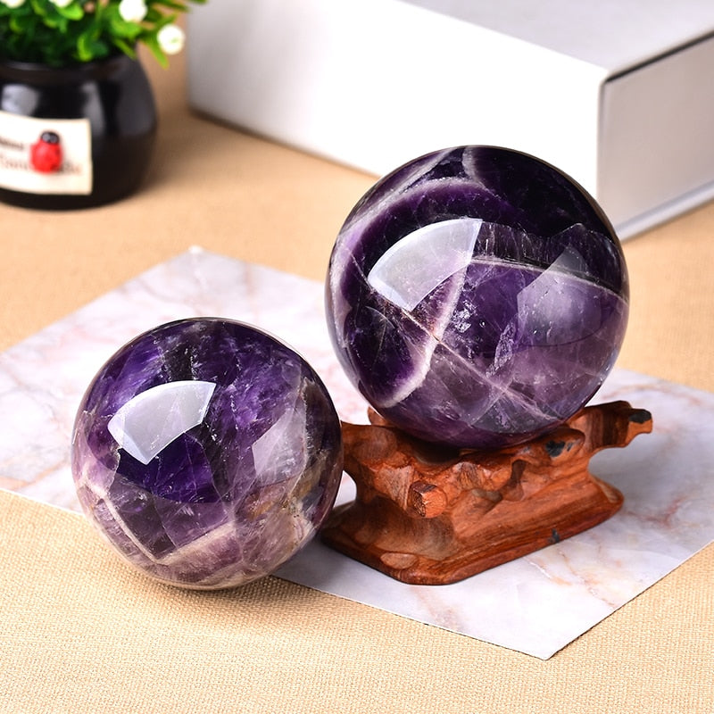 Amethyst Sphere Genuine Hand-Polished Wooden Stand & Gift Box