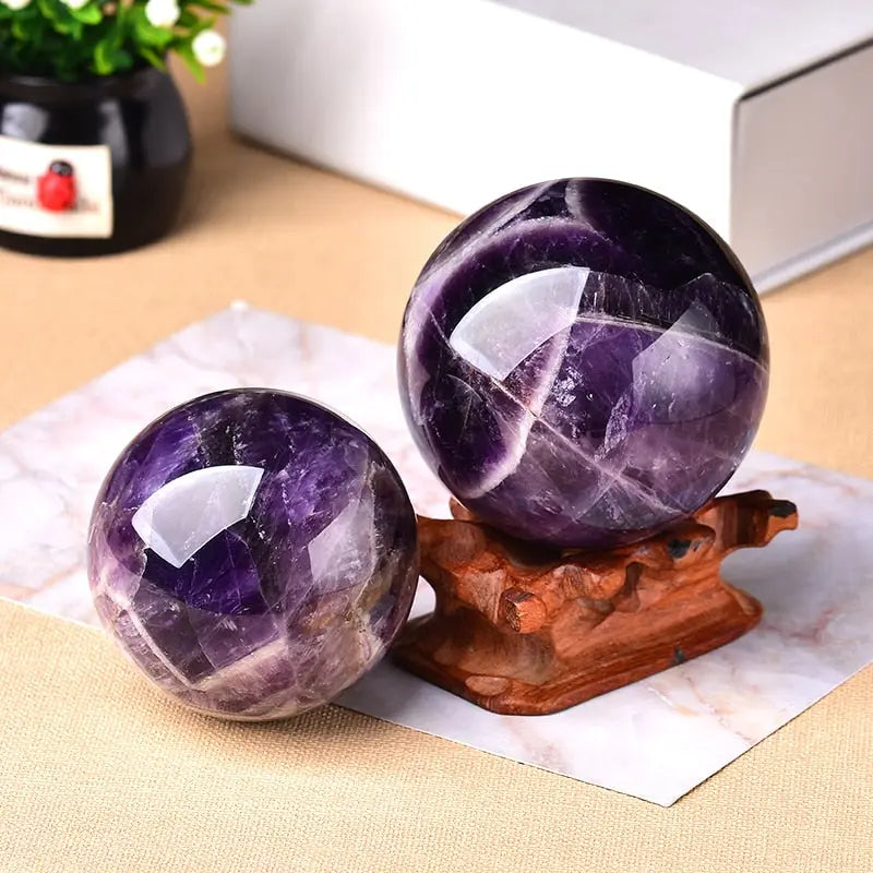 Amethyst Sphere Hand-Polished With Wooden Stand & Gift Box