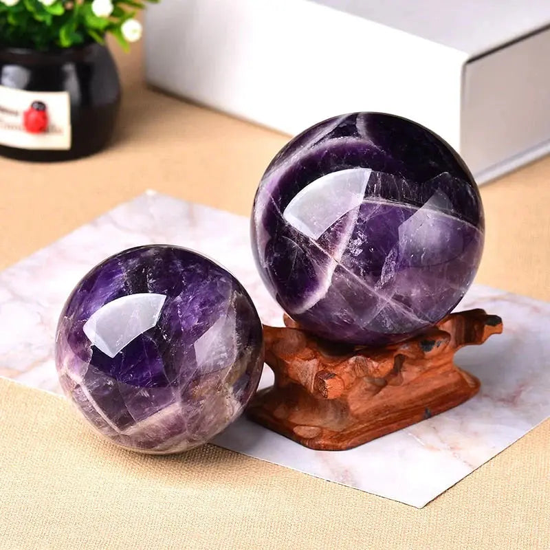 Amethyst Sphere Hand-Polished With Wooden Stand & Gift Box