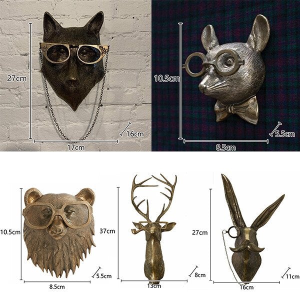 Animal Head Wall Decor Hand-Painted Resin UV-Resistant