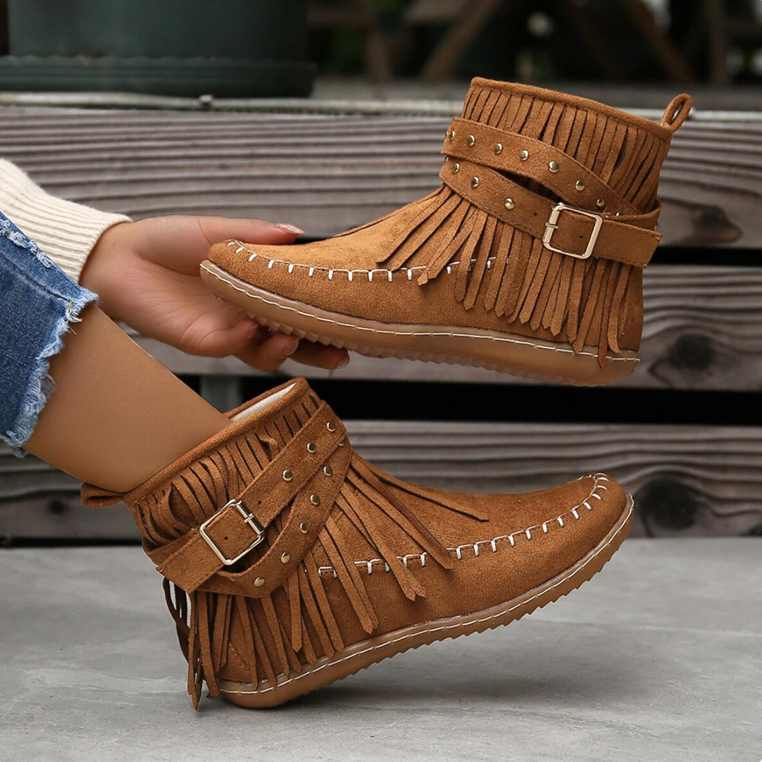 Ankle Boots Suede Side Zipper & Studded Detail
