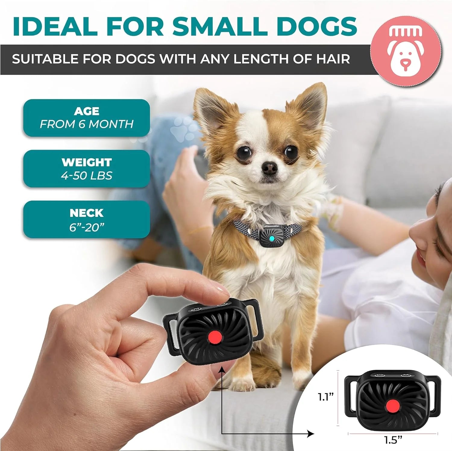Anti-Bark Collar Small Dogs Sound & Vibration Intelligent Detection