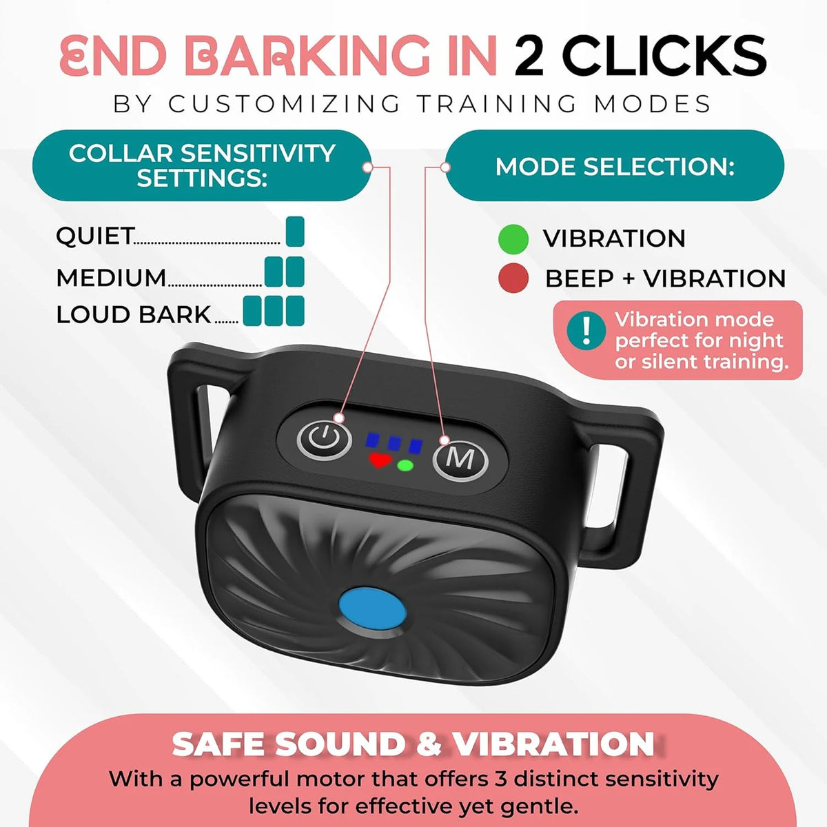 Anti-Bark Collar Small Dogs Sound & Vibration Intelligent Detection