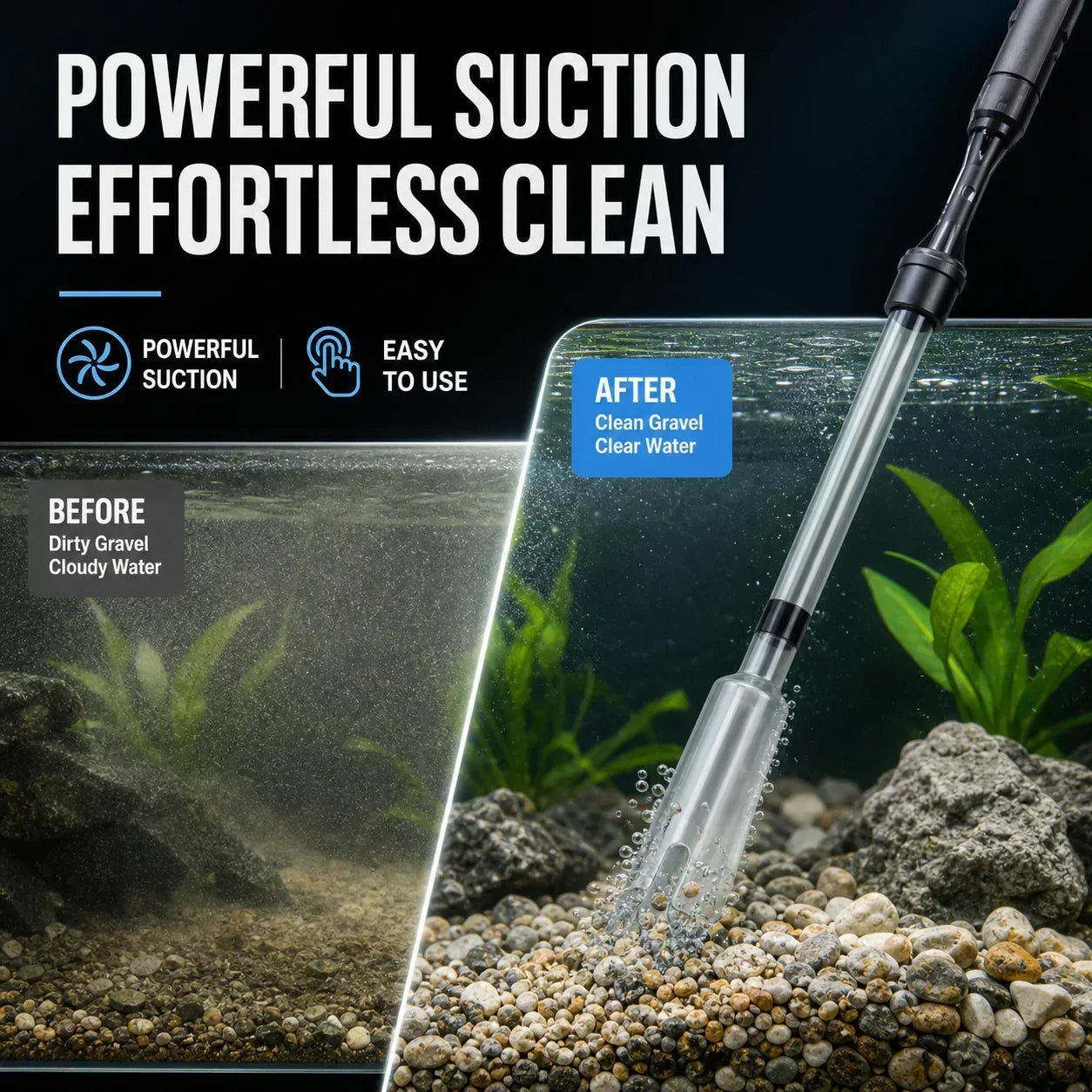 Aquarium Gravel Cleaner Battery-Powered Fine Filter Bag Adjustable Pipe