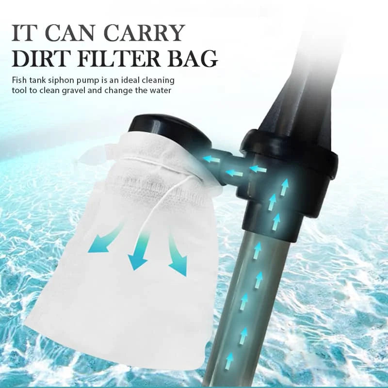 Aquarium Gravel Cleaner Battery-Powered Fine Filter Bag Adjustable Pipe