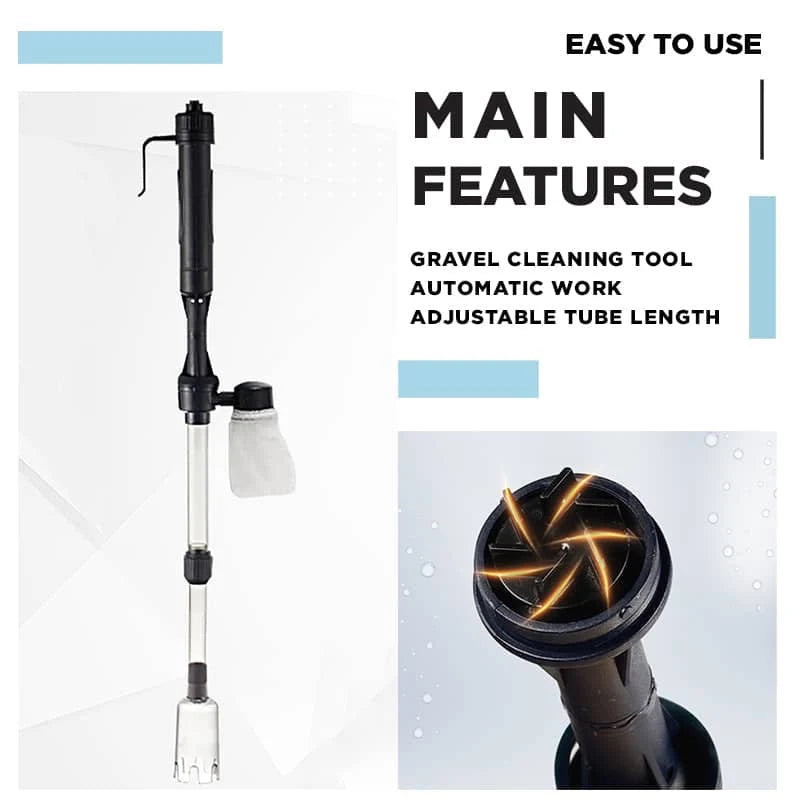 Aquarium Gravel Cleaner Battery-Powered Fine Filter Bag Adjustable Pipe