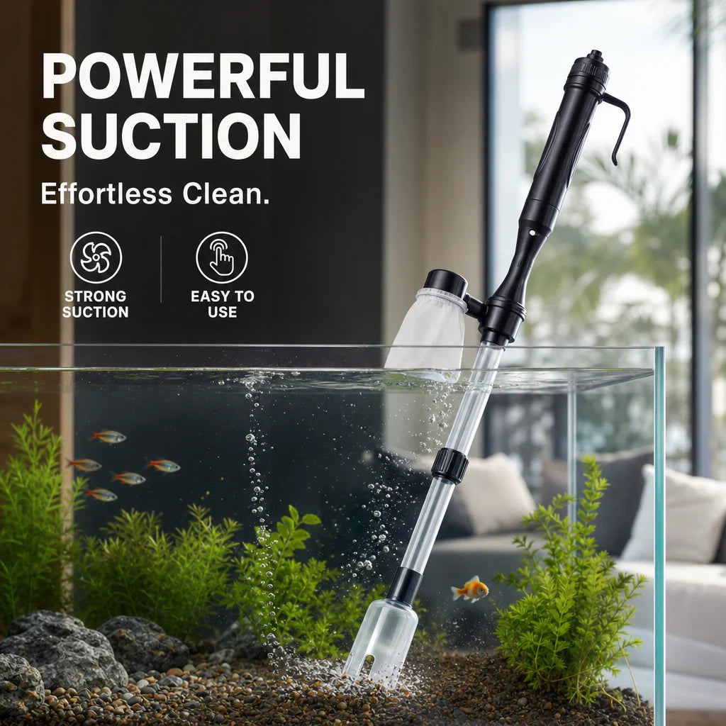 Aquarium Gravel Cleaner Battery-Powered Fine Filter Bag Adjustable Pipe
