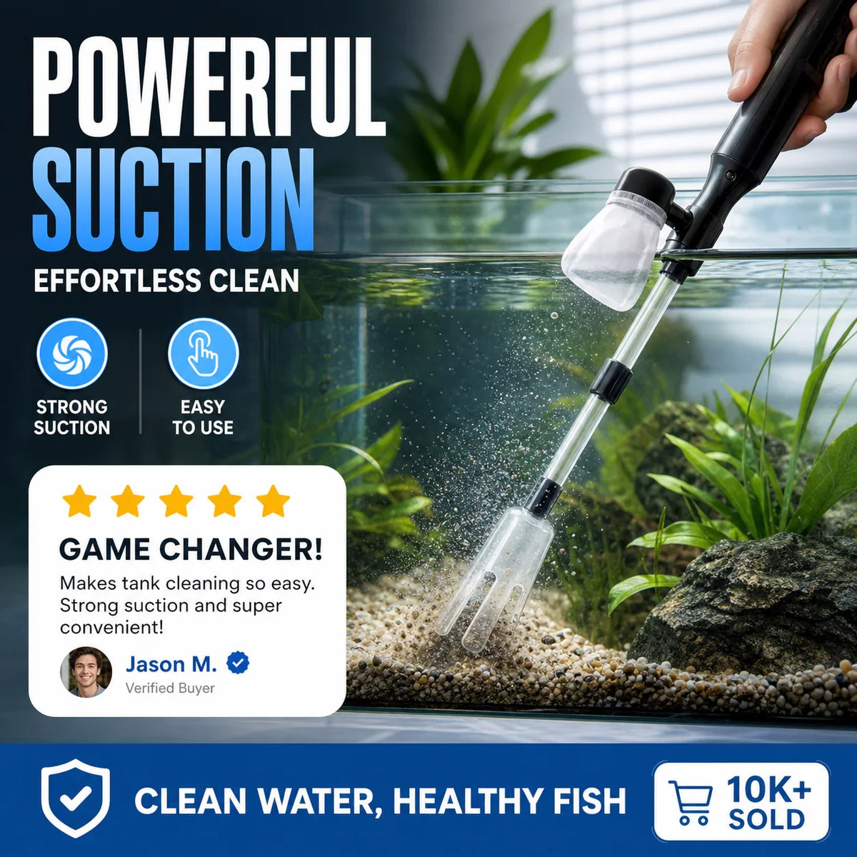 Aquarium Gravel Cleaner Battery-Powered Fine Filter Bag Adjustable Pipe