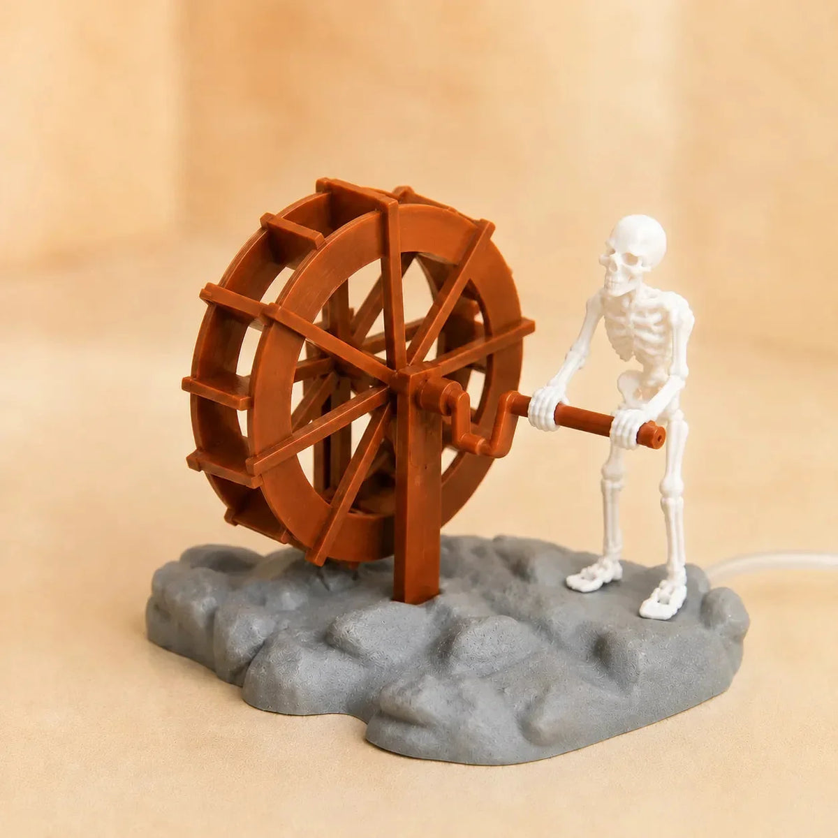 Aquarium Ornament Skeleton Water Wheel Air-Powered Weighted Base Fish-Safe