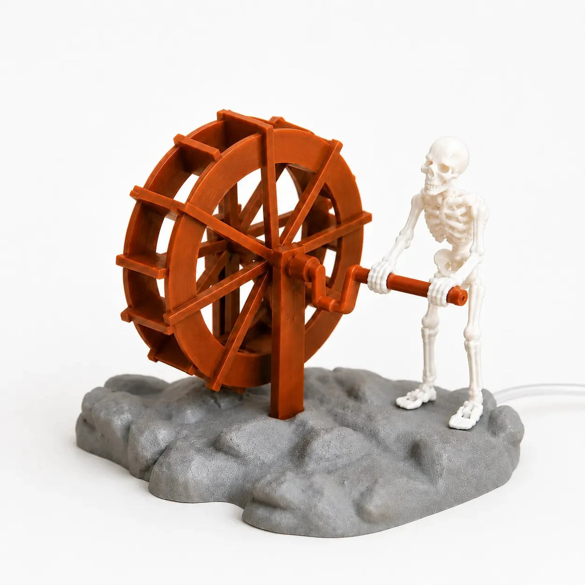 Aquarium Ornament Skeleton Water Wheel Air-Powered Weighted Base Fish-Safe