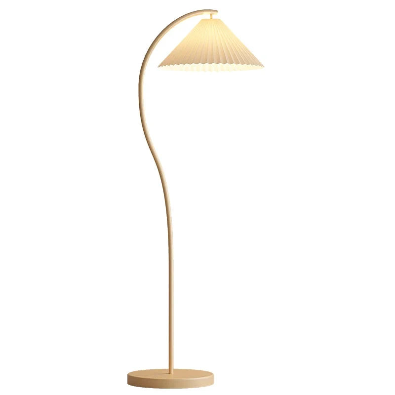 Arc Floor Lamp Pleated Cream Shade LED Bulb Included