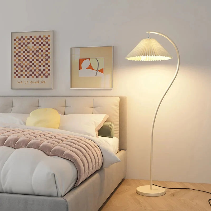 Arc Floor Lamp Pleated Cream Shade LED Bulb Included