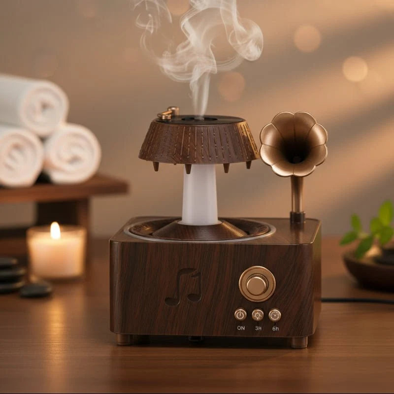 Aroma Diffuser Vintage Gramophone Rainwater Effect LED Mood Light