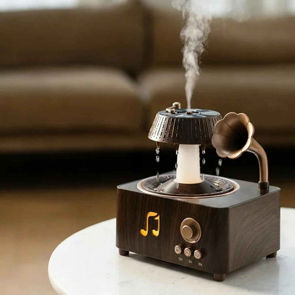 Aroma Diffuser Vintage Gramophone Rainwater Effect LED Mood Light