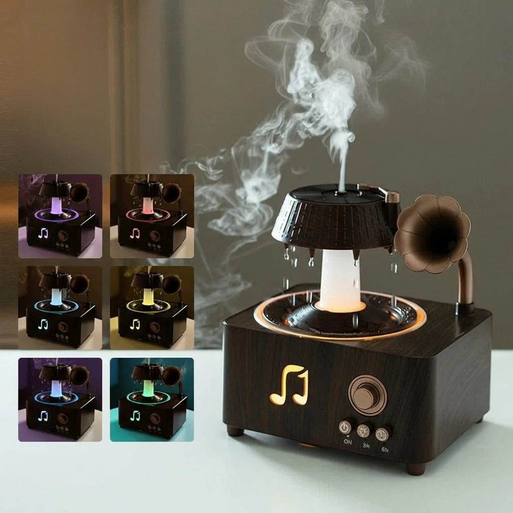 Aroma Diffuser Vintage Gramophone Rainwater Effect LED Mood Light