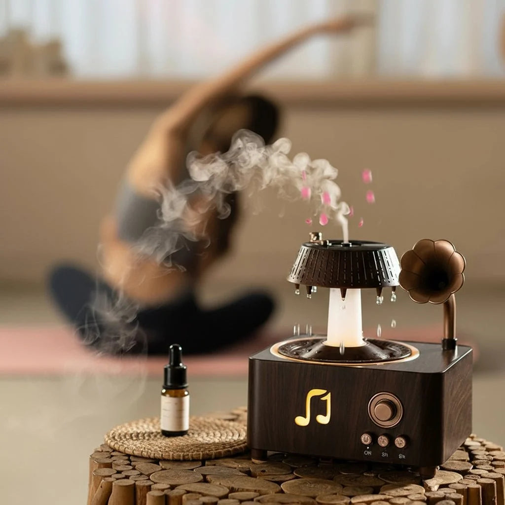 Aroma Diffuser Vintage Gramophone Rainwater Effect LED Mood Light