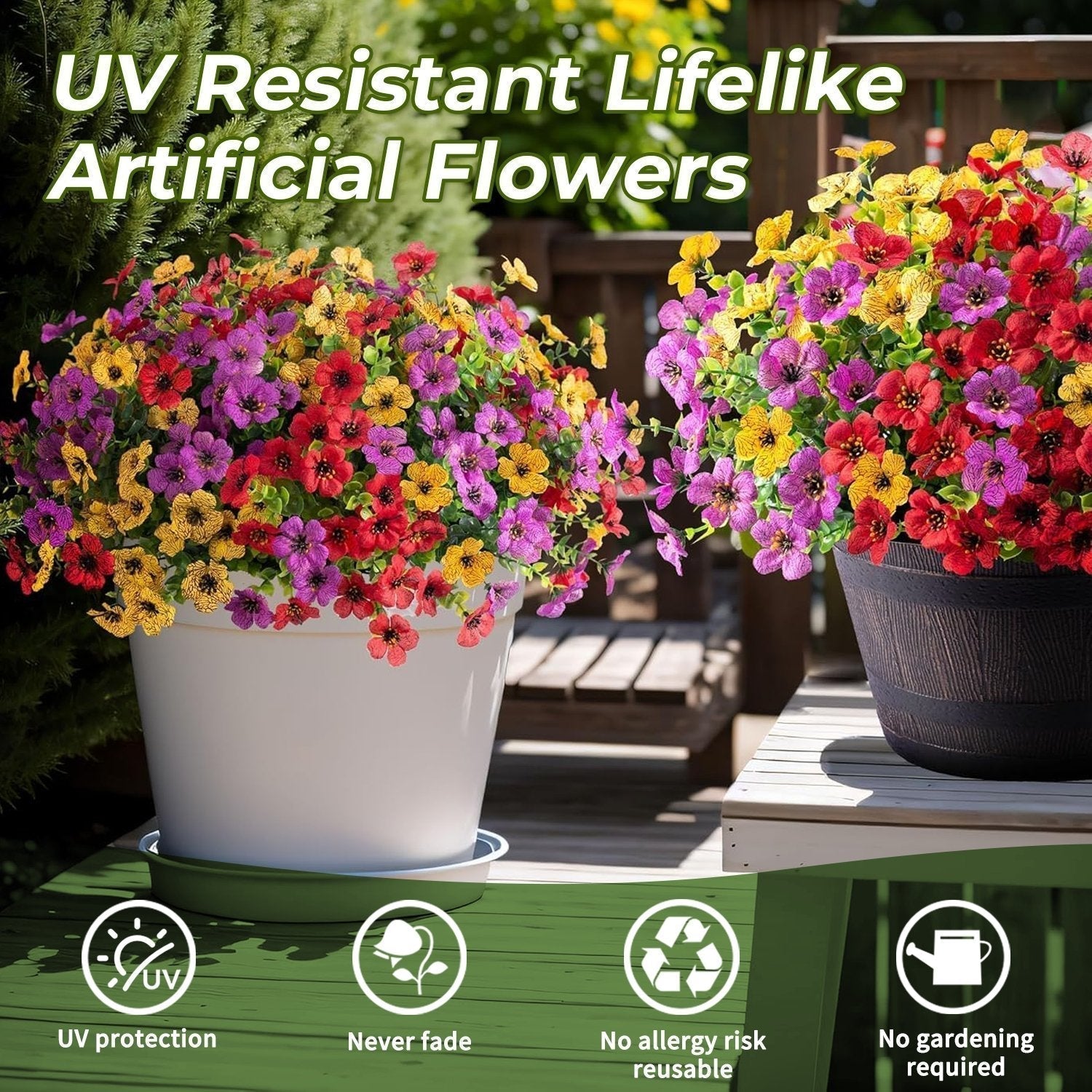 Artificial Flowers UV-Resistant Maintenance-Free Indoor & Outdoor