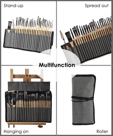 Artist Paint Brush Set 24 Nylon Bristles Wood Handles