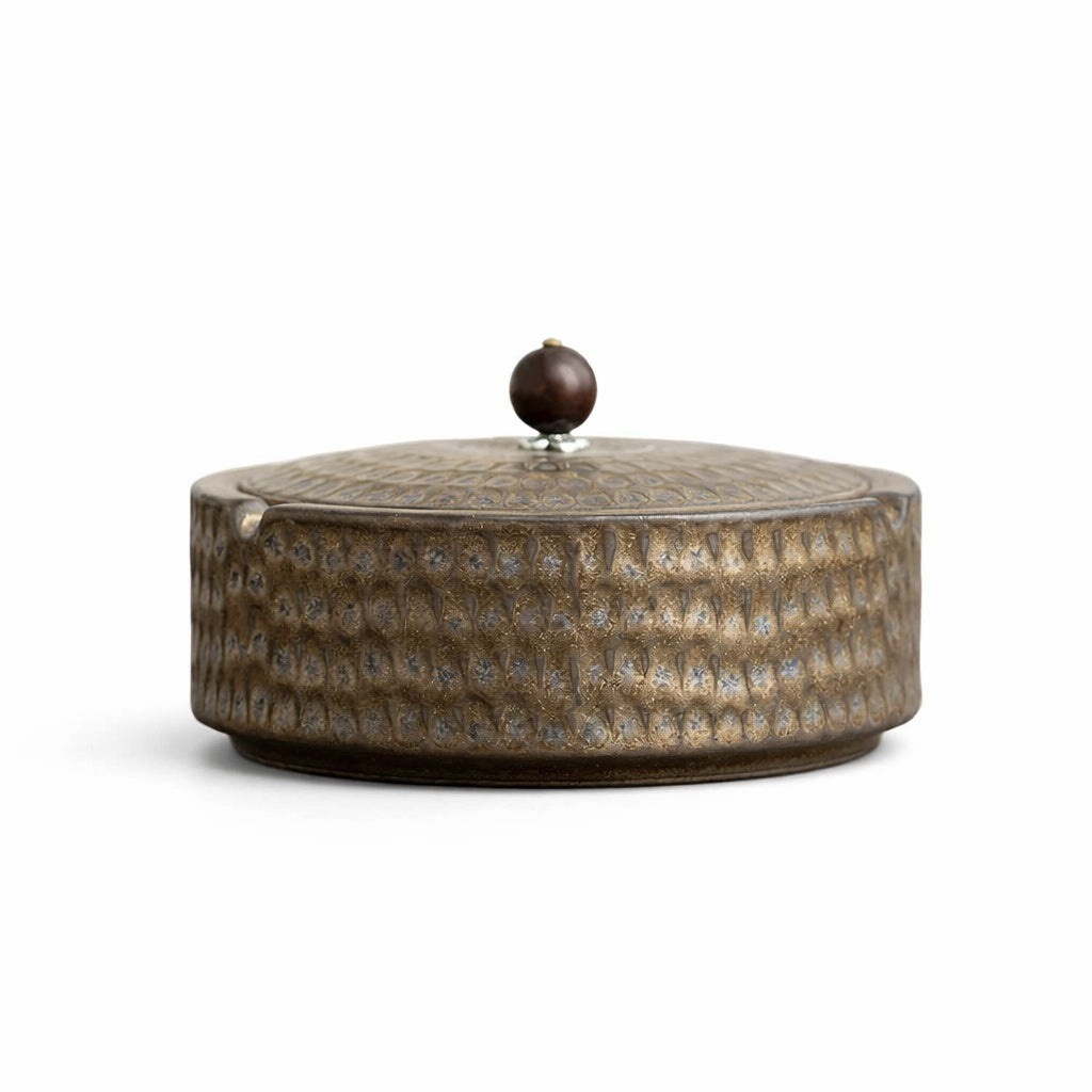 Ashtray Handmade Glazed Ceramic Wooden Lid With Slot