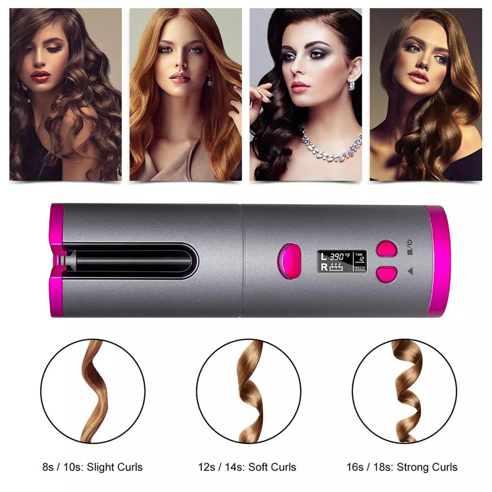 Automatic Curling Iron Cordless Ceramic Fast Heating 50-Min Battery