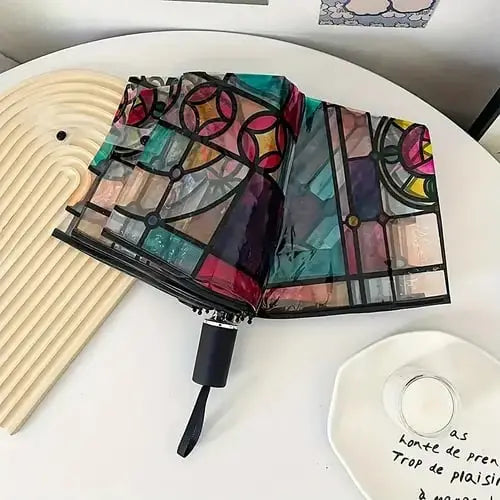 Automatic Umbrella Stained Glass Windproof Fiberglass Ribs