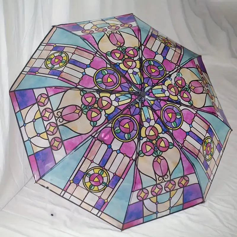 Automatic Umbrella Stained Glass Windproof Fiberglass Ribs