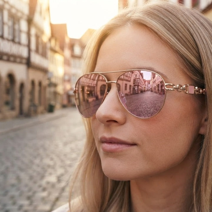 Aviator Sunglasses Polarized UV400 Chain Temple Detail