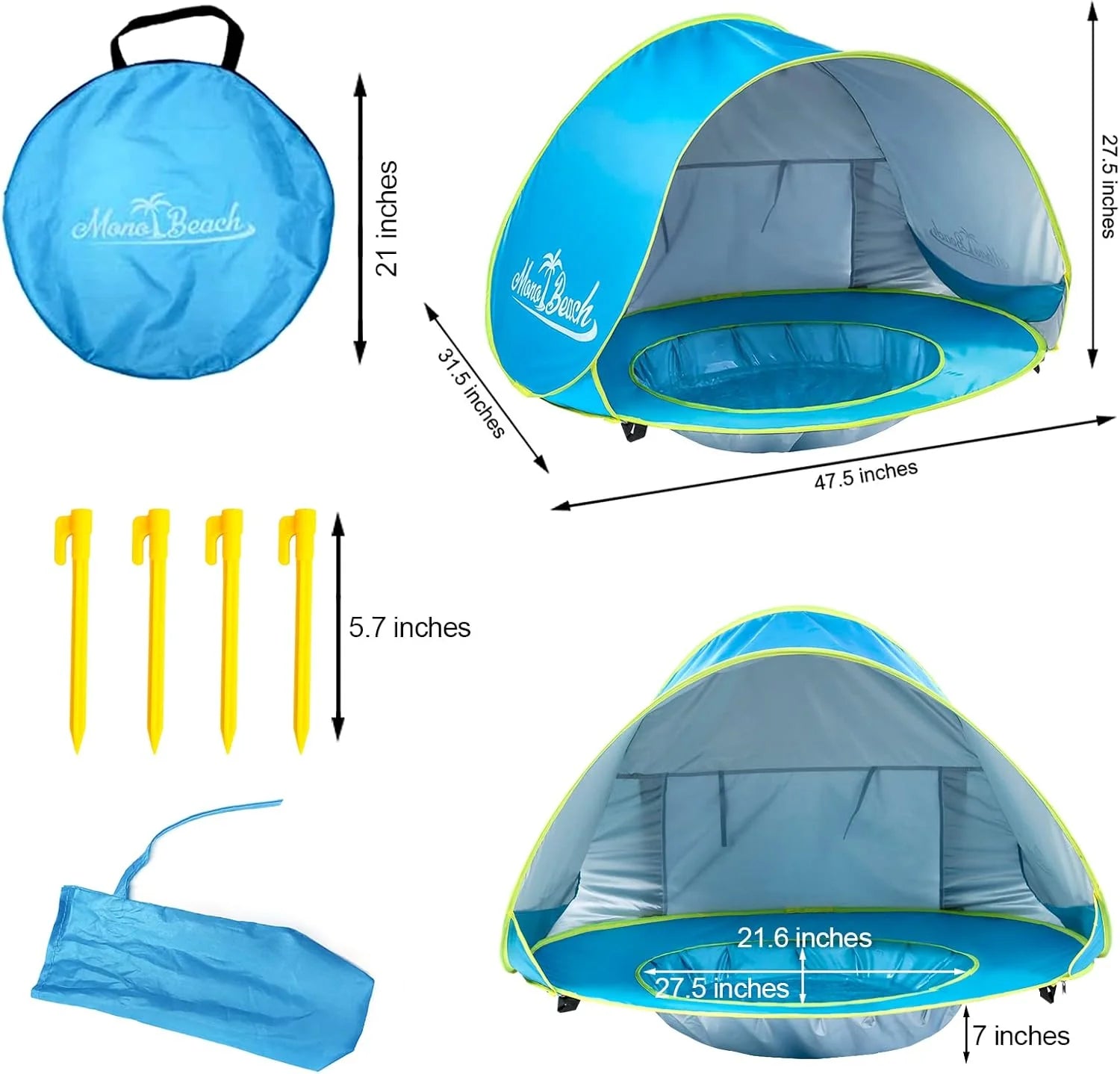 Baby Beach Tent Pop-Up UPF 50 Built-In Pool