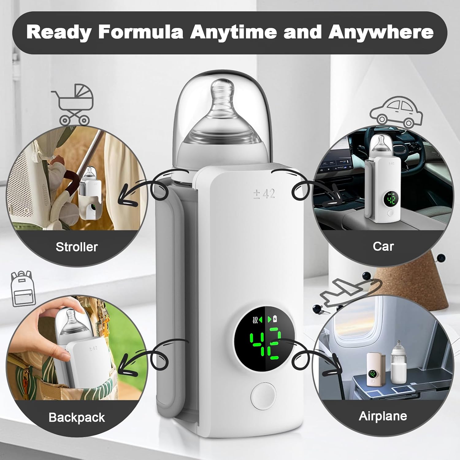 Baby Bottle Warmer Portable Automatic Temperature Control USB Rechargeable