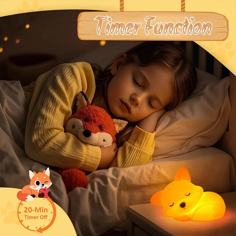 Baby Night Light Fox Silicone Rechargeable 15-Hour Battery