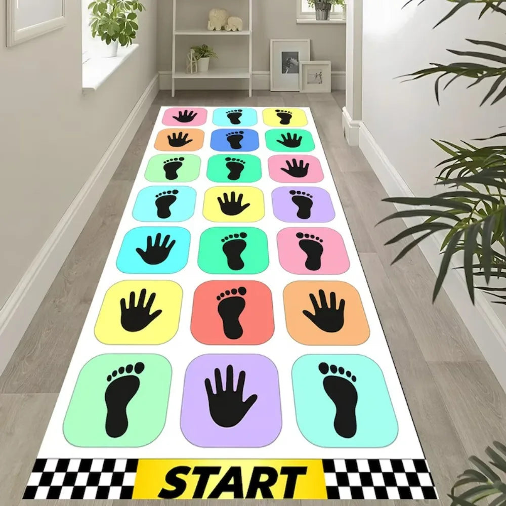 Baby Play Mat Colorful Hand & Footprint Non-Slip Machine-Washable